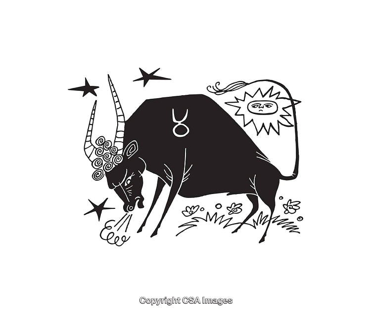 Black and White Line Art of Taurus Zodiac Sign Illustration