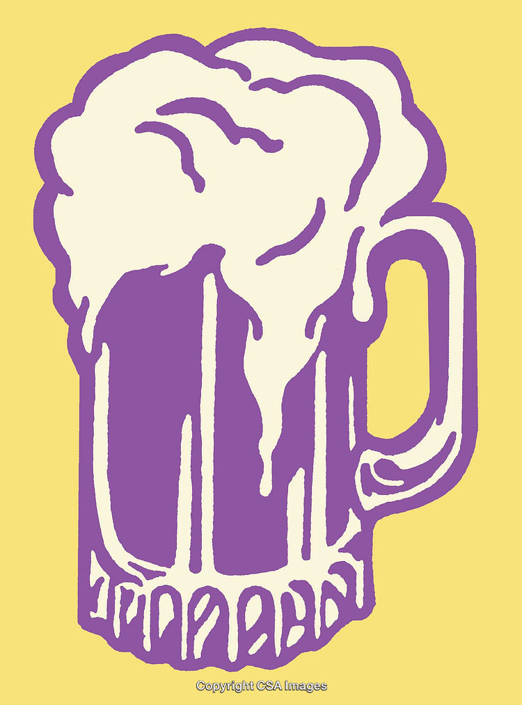 Colorful Line Art Illustration of a Frothy Beer Mug with Bold Style