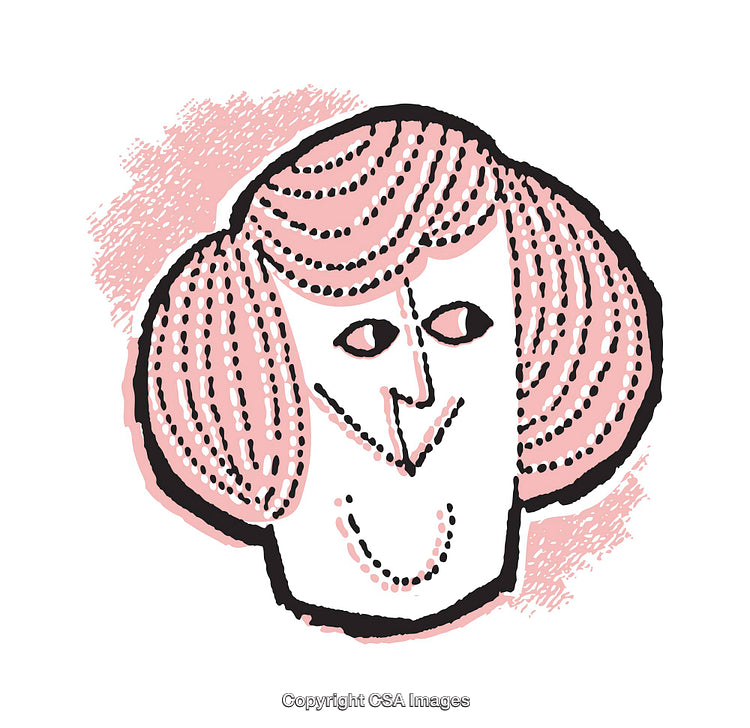 Abstract Illustration of a Smiling Face with Curved Patterns and Bold Outlines