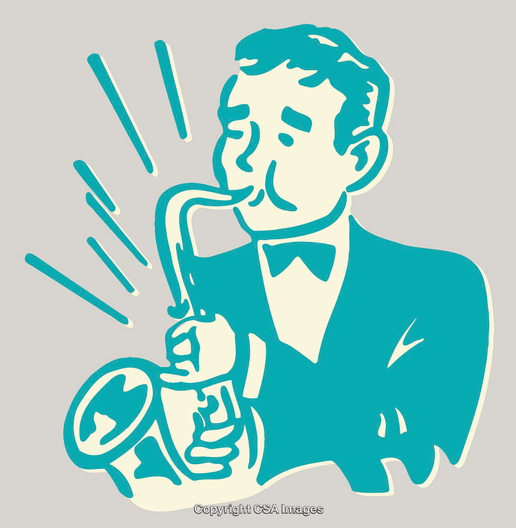 Retro Style Line Art Illustration of a Musician Playing the Saxophone