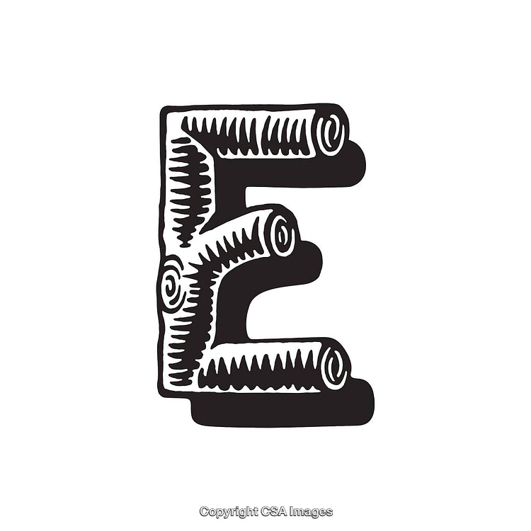 Artistic Illustration of Letter E in Stylized Tree Branch Design