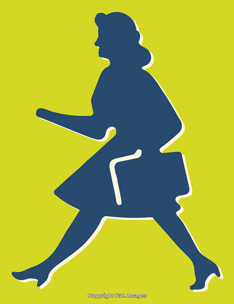 Silhouette of a Walking Woman Carrying a Bag on Vibrant Color Background