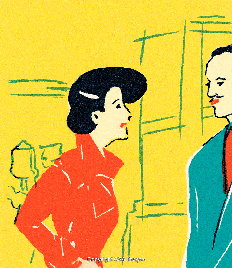 Two People Conversing in a Colorful Artistic Illustration