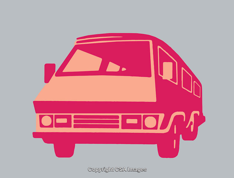 Retro Styled Color Van Illustration in Pink and Gray Art Design