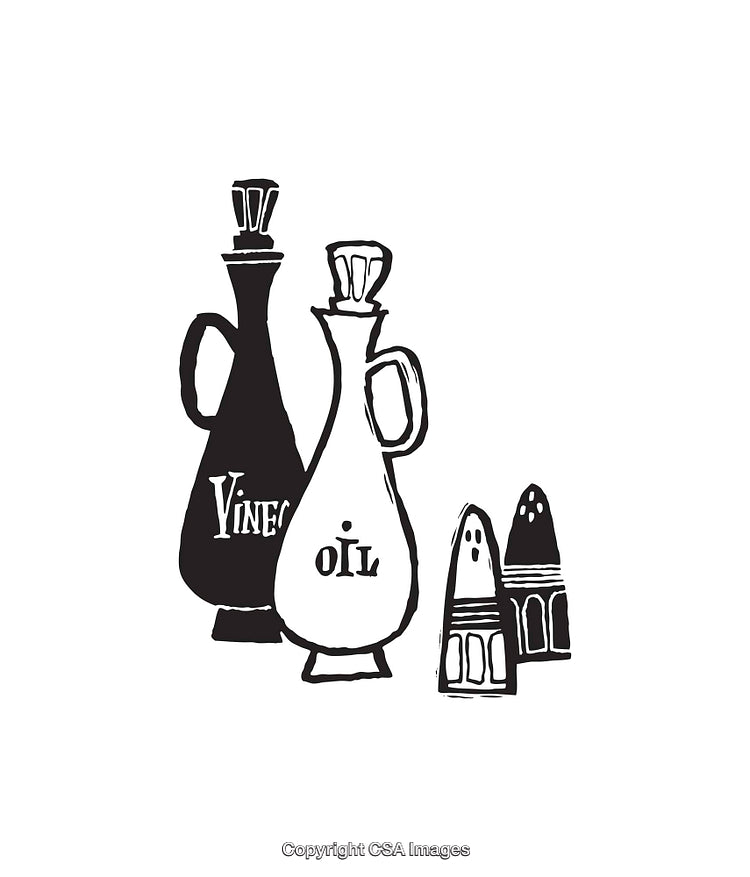 Black And White Line Art Illustration of Oil and Vinegar Bottles