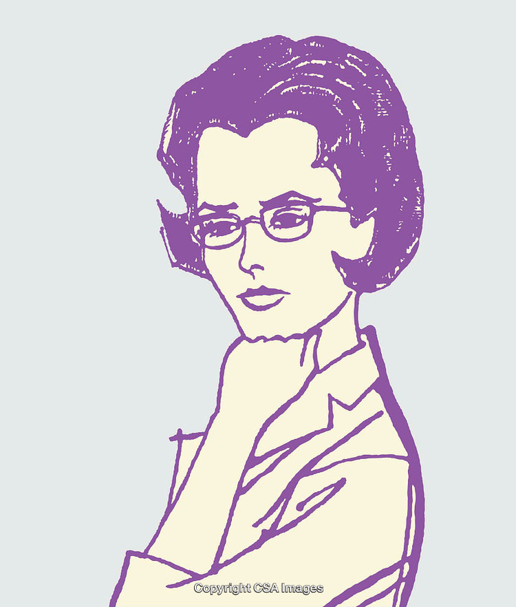 Stylized Portrait of a Thoughtful Woman in Line Art Illustration
