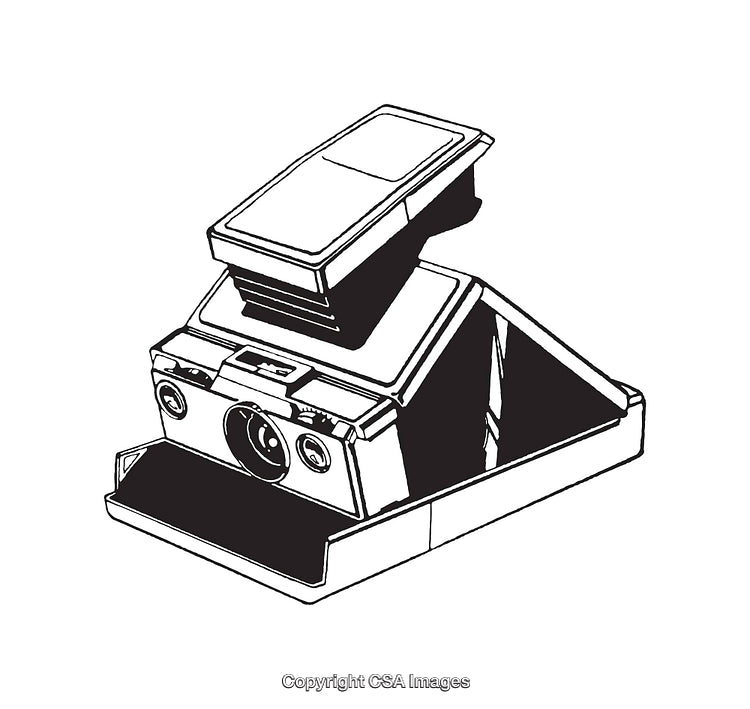Black and White Line Art of a Retro Instant Camera