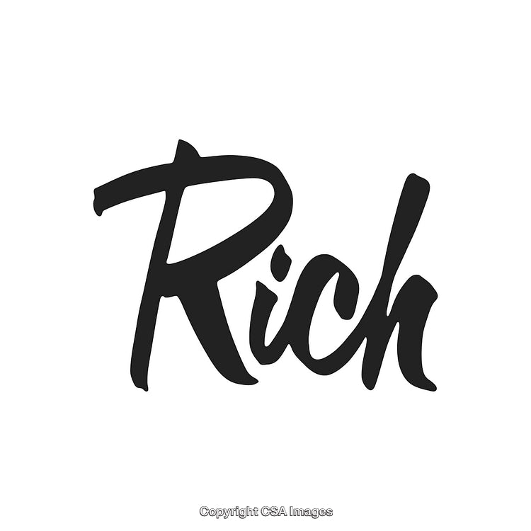 Stylish Black Handwritten 'Rich' Text Isolated on a White Background