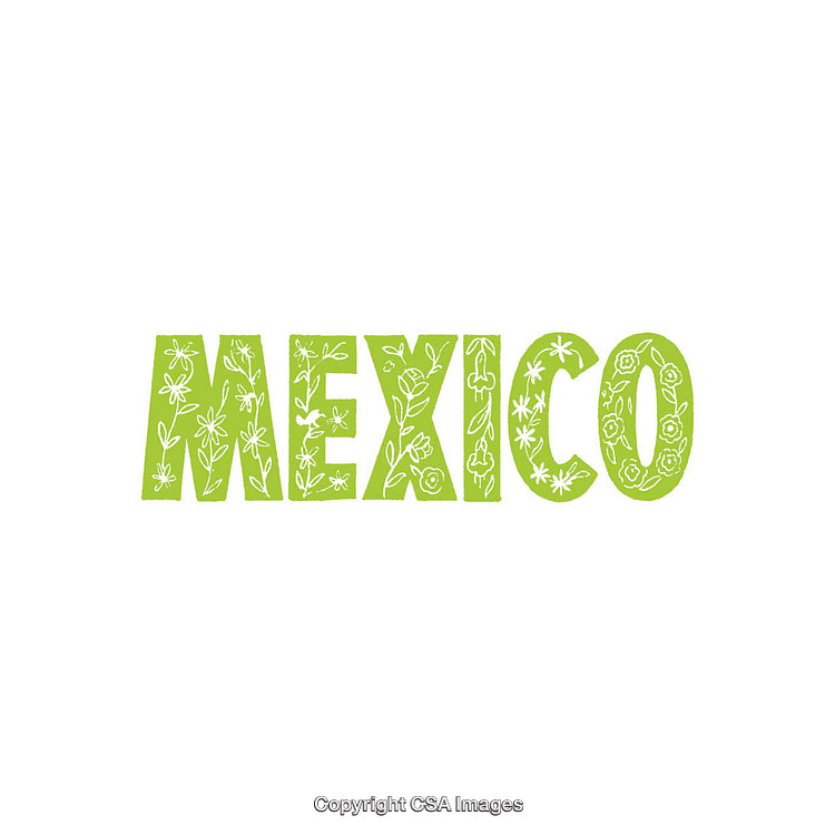 Green Mexico Themed Word Art with Decorative Floral Patterns
