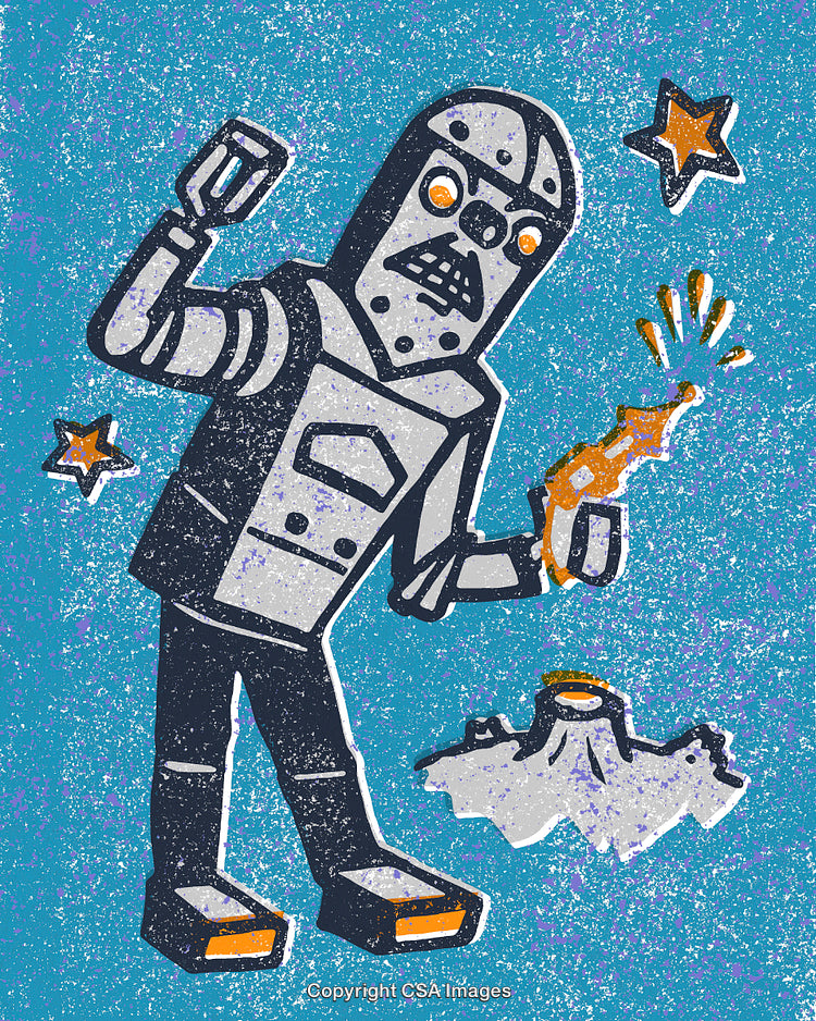 Retro Robot Expressing Enthusiastic Emotions in a Vintage Comic Style Design
