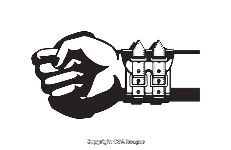 Black and White Illustration of a Fist With Leather Strap