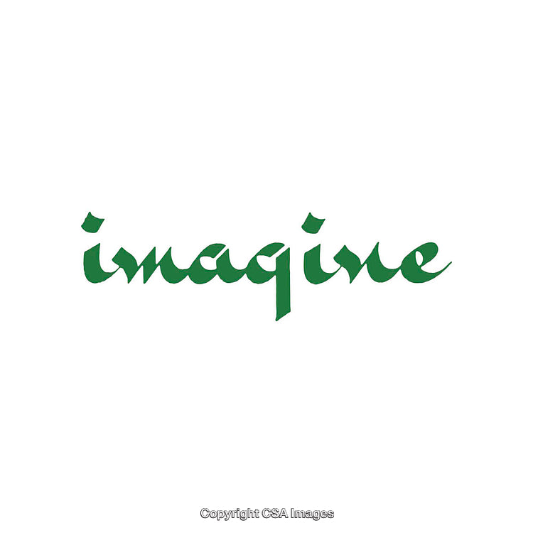 Green Handwritten Imagine Text on a White Background