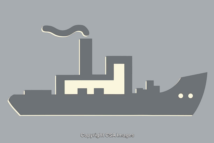Minimalist Illustration of a Steamboat with Simple Geometric Shapes