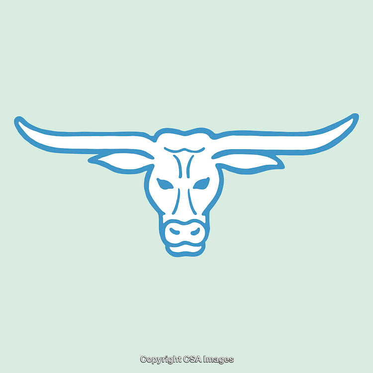 Minimalistic Blue Longhorn Bull Line Art on a Light Background
