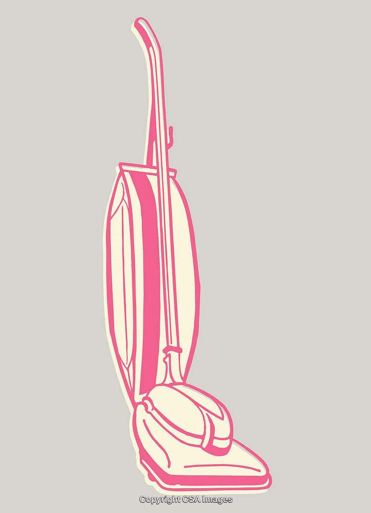 Retro Style Line Art Illustration of a Classic Upright Vacuum Cleaner