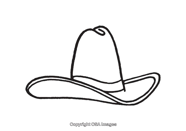Black and White Outline of a Cowboy Hat in Line Art Style