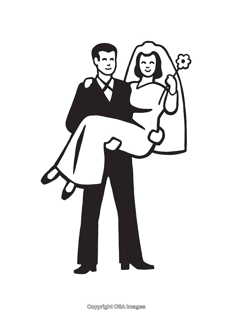 Black and White Line Art of a Wedding Couple Illustration