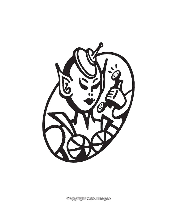 Alien Themed Line Art of a Character Speaking on a Phone