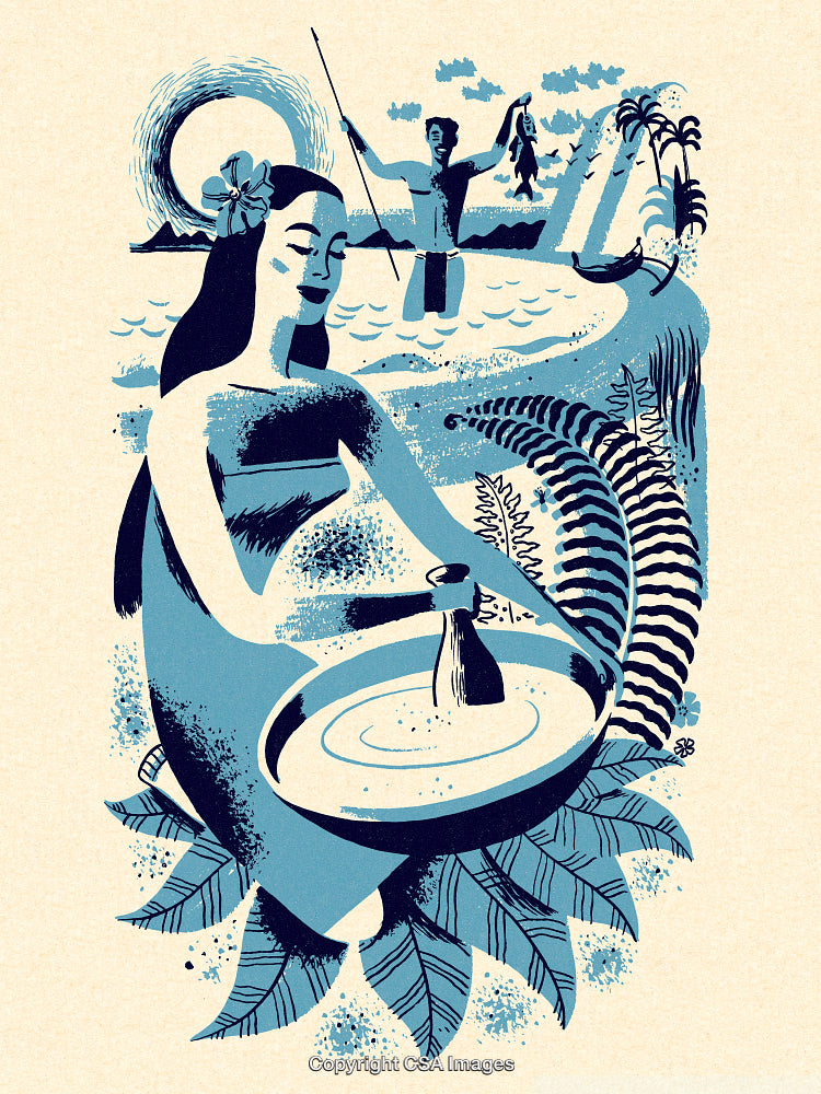 Tropical Lifestyle Illustration Featuring A Relaxing Woman and Fishing Scene