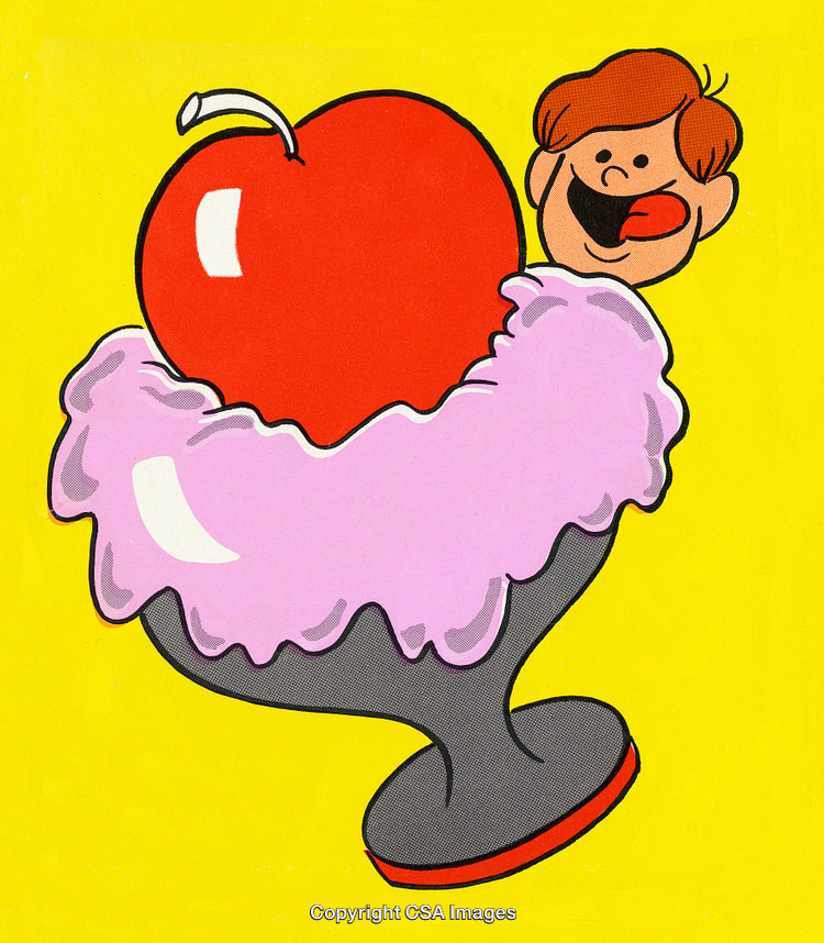 Cartoon Style Ice Cream Sundae with Cherry and Happy Face Illustration