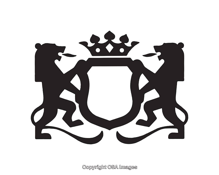 Black and White Coat of Arms With Stylized Lions and Crown