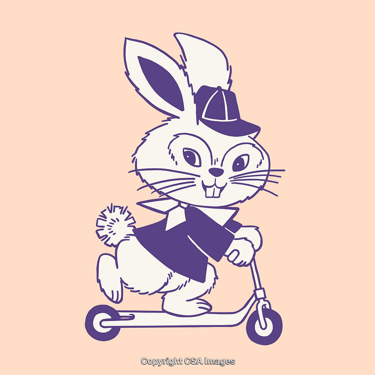 Cute Bunny Riding a Scooter in Stylish Clothes Illustration