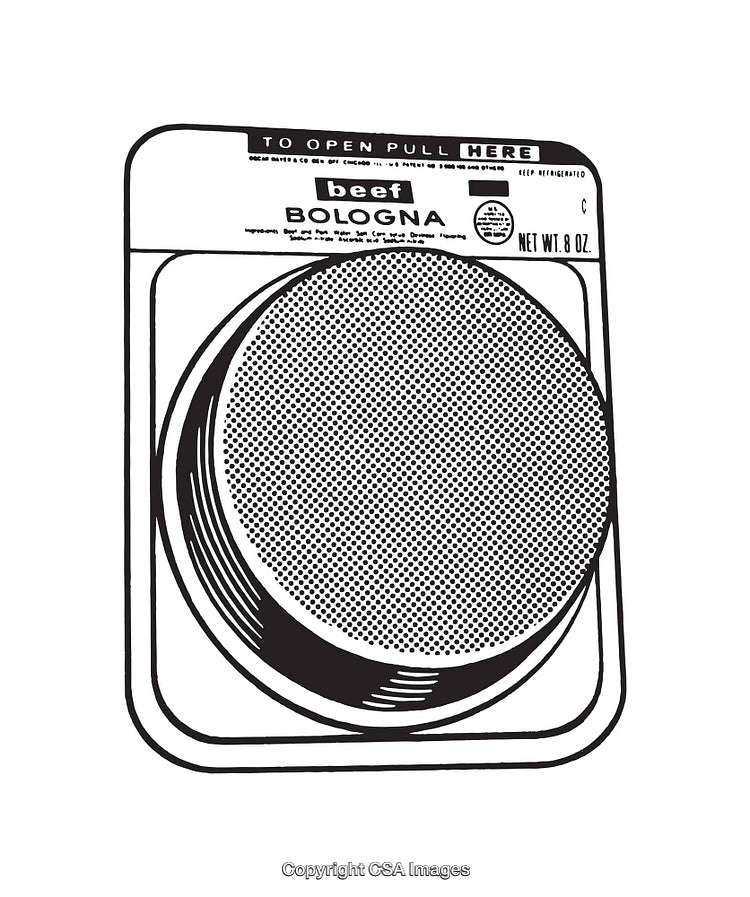 Black and White Line Art of Packaged Sliced Beef Bologna