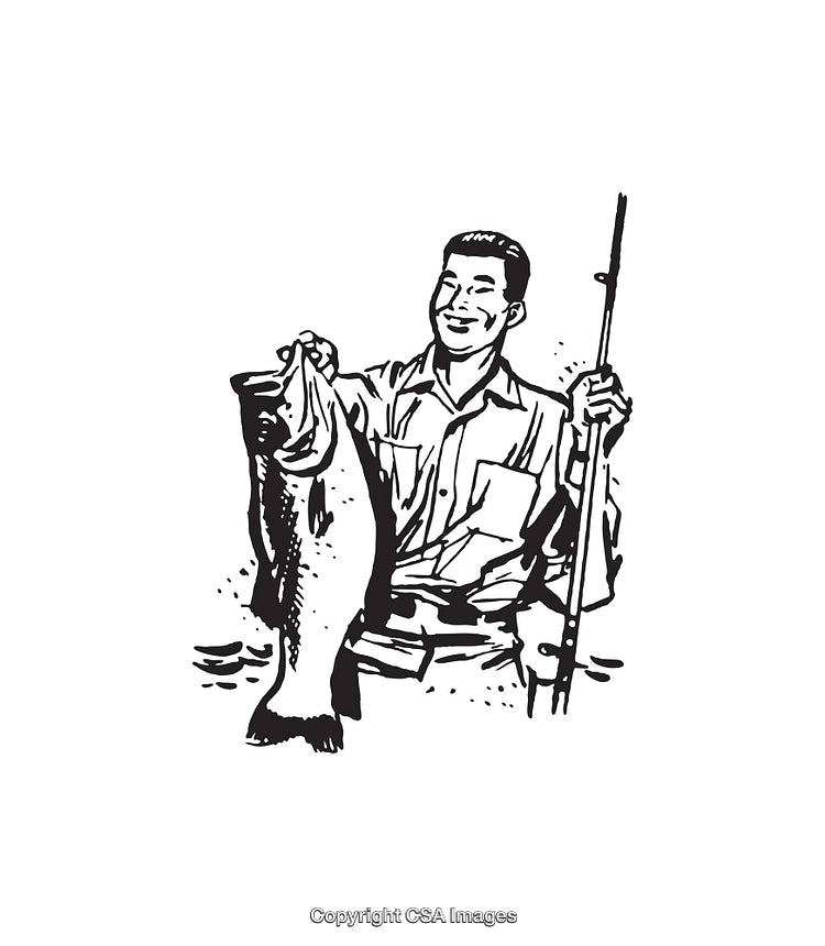 Illustration of a Fisherman Holding a Large Fish on a Fishing Trip