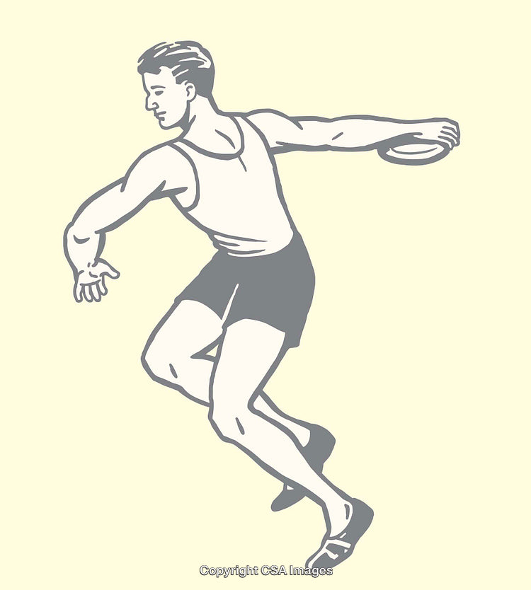 Vintage Illustration of an Athlete Throwing a Discus in Motion