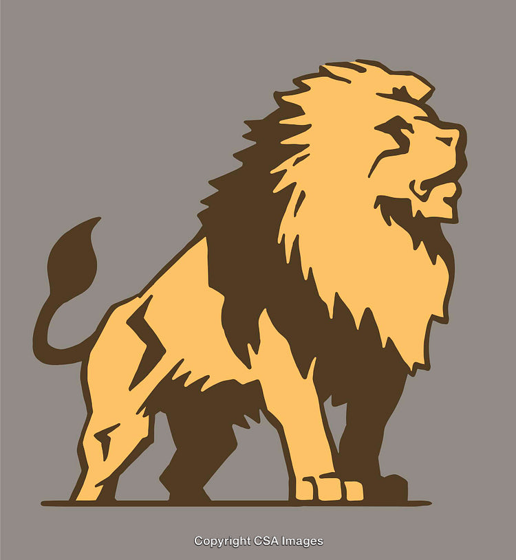 Majestic Standing Lion in Bold Colored Line Art Illustration