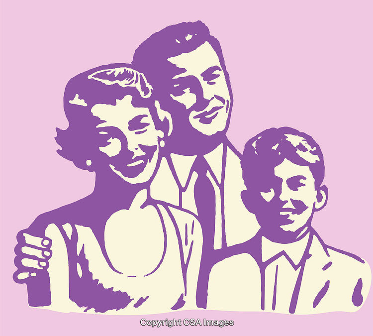 Retro Style Illustration of a Happy Family with Parents and Child