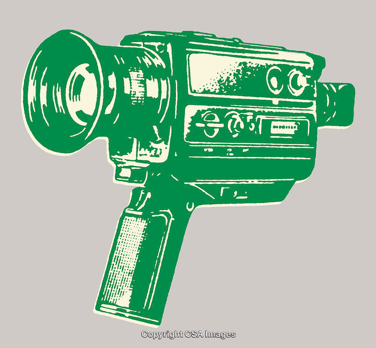 Vintage Green-Line Illustration of a Retro Handheld Video Camera