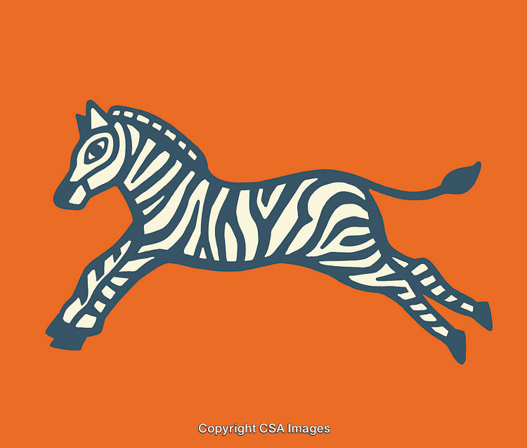 Stylized Zebra Illustration with Bold Colors and Striking Visuals on Orange Background