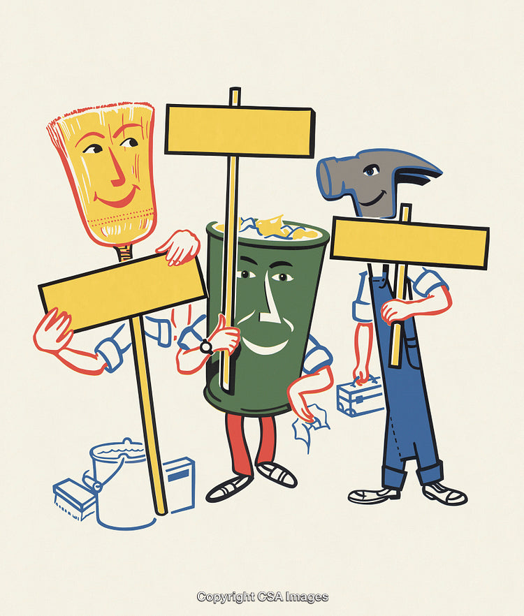 Creative Representation of Humanoid Tools Holding Blank Signs for Messages