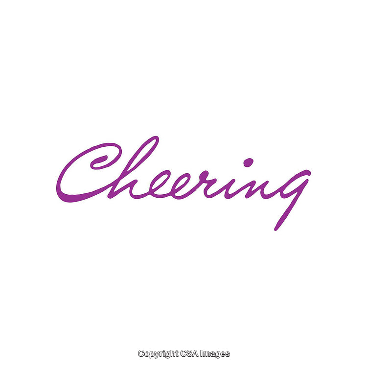 Purple Script Typography Spell Out The Word Cheering on White Background