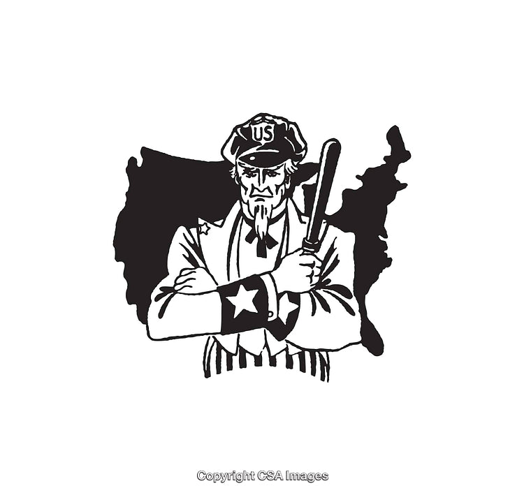 Black and White Illustration of Patriot with United States Map