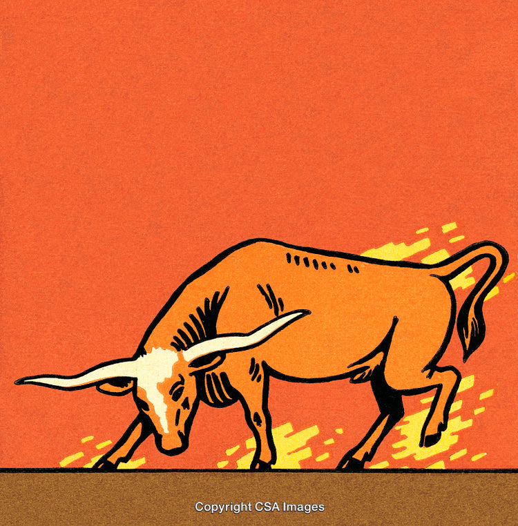 Powerful Illustration of a Bull Charging on a Fiery Background