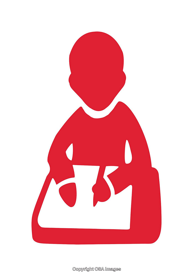 Red Outline of a Person Writing at a Desk Icon