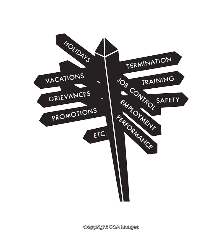 Black and White Line Art of Directional Sign with Workplace Topics