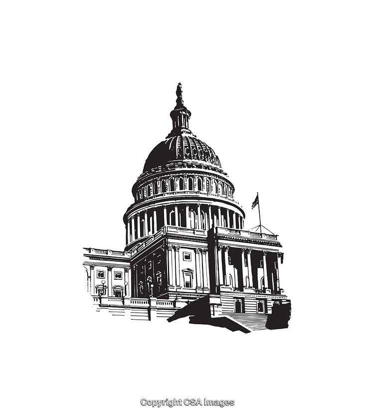 Black And White Line Art of Iconic Classical Building with Dome