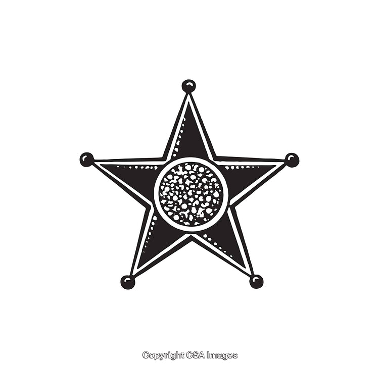 Black and White Western-Inspired Star Emblem with Intricate Patterns