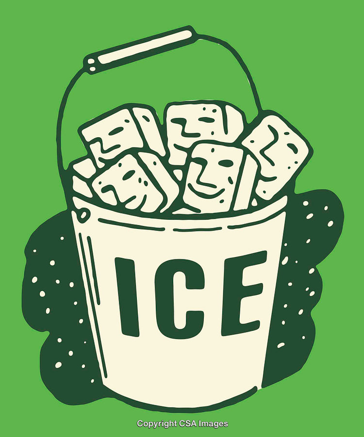 Illustrated Ice Bucket With Smiling Ice Cubes on Green Background