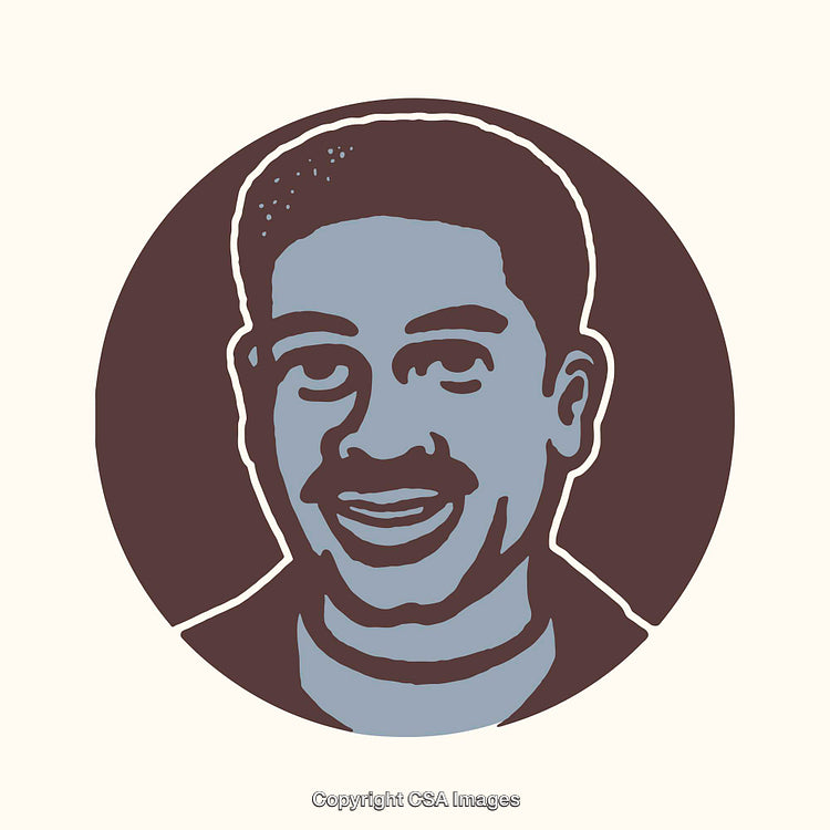 Stylized Portrait in Blue and Brown with Circular Background