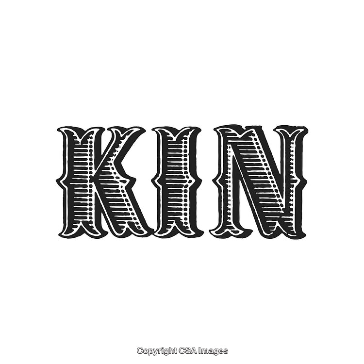 Elegant Vintage Typography Featuring the Word 'Kin' in Ornate Lettering Style