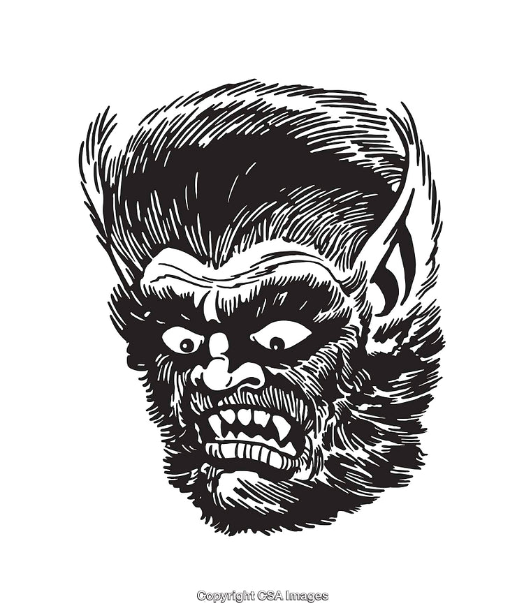 Vintage Black and White Line Art Werewolf Illustration Drawing