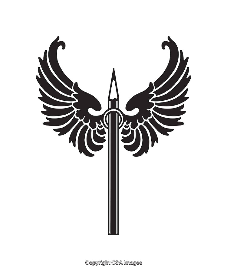 Black and White Angel Winged Pen Illustration in Artistic Style