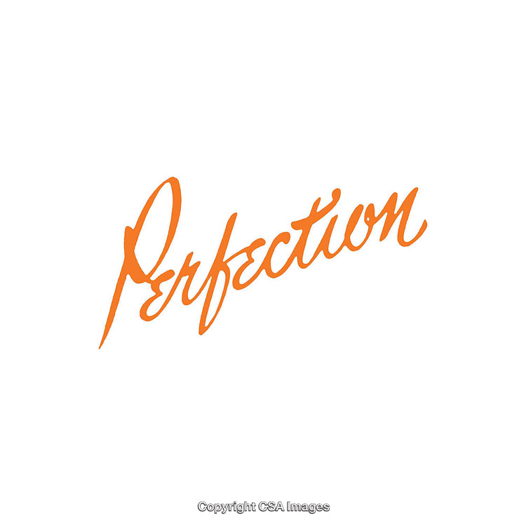 Orange Script Lettering of 'Perfection' on White Background