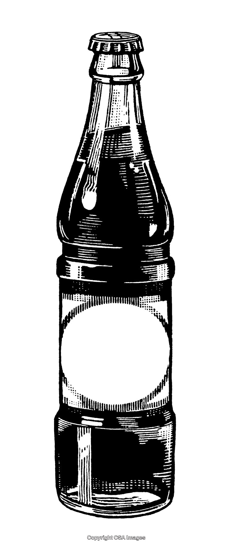 Detailed Black and White Engraving of a Vintage Glass Soda Bottle