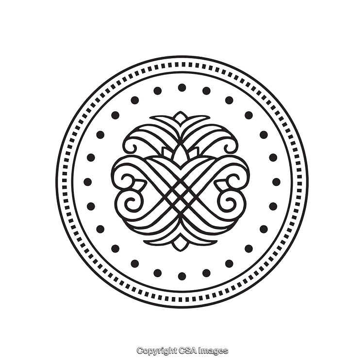 Elegant Black and White Line Art with Intricate Circular Design