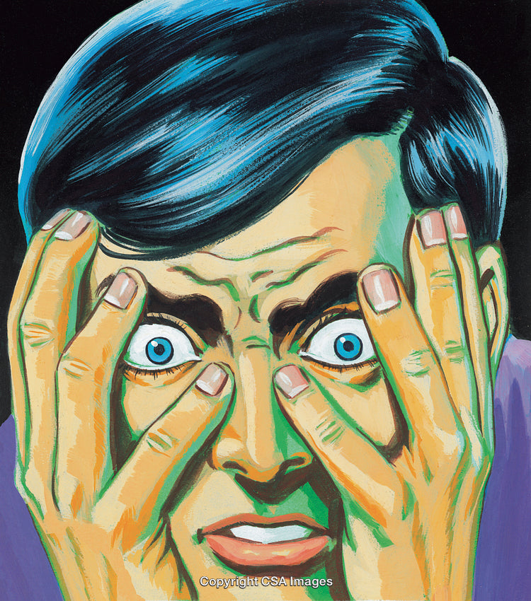 Illustration of a Stressed Man with Anxious Expression and Hands on Face